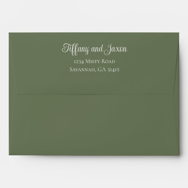 Olive Green Vertical Photo Wedding Envelope (Back (Top Flap))