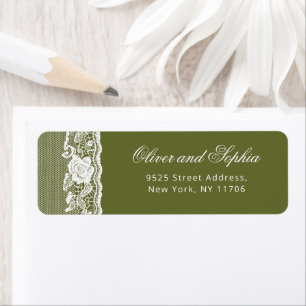 Olive Green Vintage Lace Wedding Return Address Label