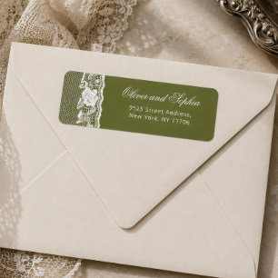 Olive Green Vintage Lace Wedding Return Address Label