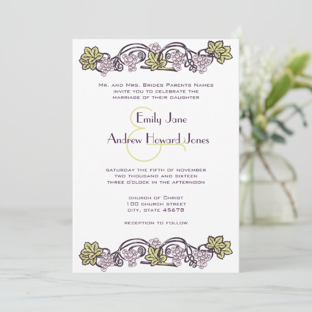 Olive Green Vintage Lavender Vineyard Wedding Invitation (Standing Front)