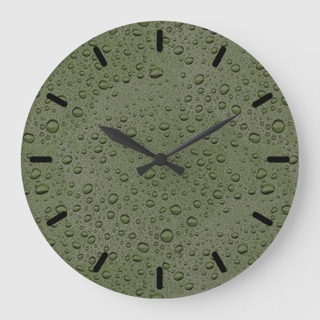 Olive green water droplets large clock (Front)