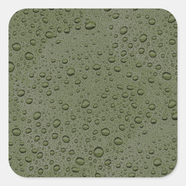 Olive green water droplets square sticker (Front)