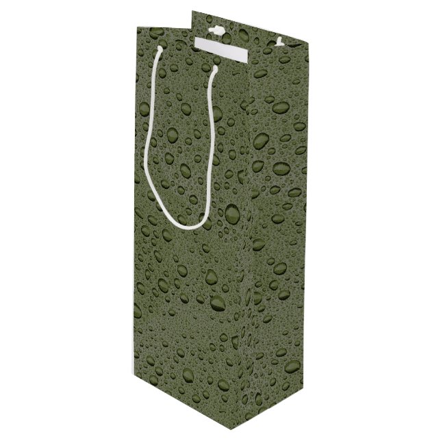 Olive green water droplets wine gift bag (Front Angled)