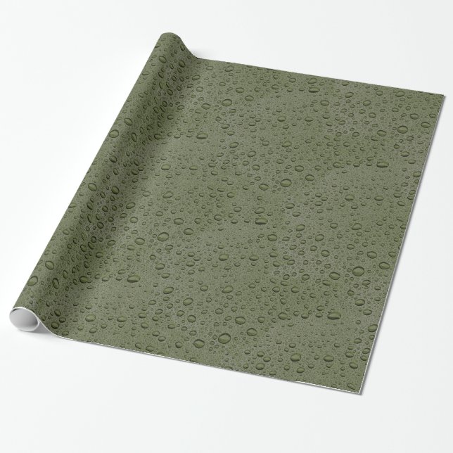 Olive green water droplets wrapping paper (Unrolled)