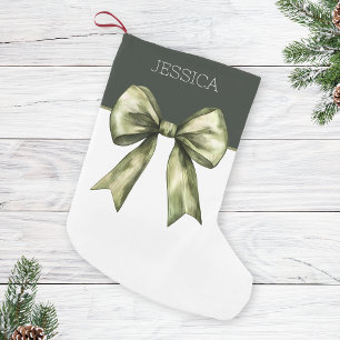 Olive Green Watercolor Bow Modern Cute Christmas Small Christmas Stocking