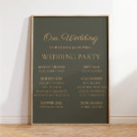 Olive Green Wedding Bridal Party  Poster<br><div class="desc">Elegant olive green wedding bridal party sign with text in an elegant script font.  Great for fall/autumn or winter weddings.</div>