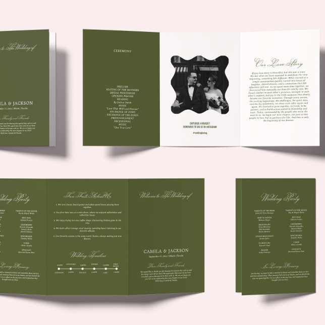 Olive Green Wedding Ceremony Tri-Fold Programme (Creator Uploaded)
