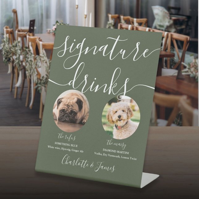 Olive Green Wedding Pet Dog Signature Drinks Pedestal Sign (Olive Green Wedding Pet Dog Signature Drinks Pedestal Sign)