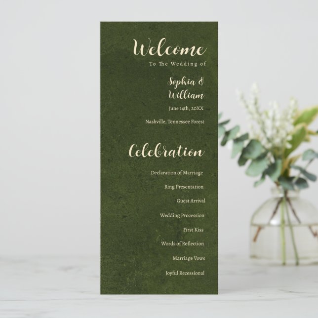  Olive Green Wedding Program, Wedding Ceremony Program (Standing Front)
