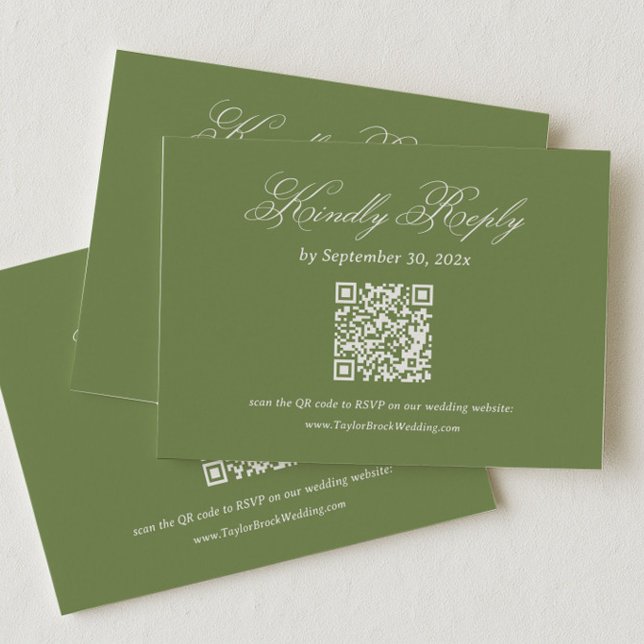 Olive Green Wedding RSVP Qr Code Enclosure Card (Creator Uploaded)