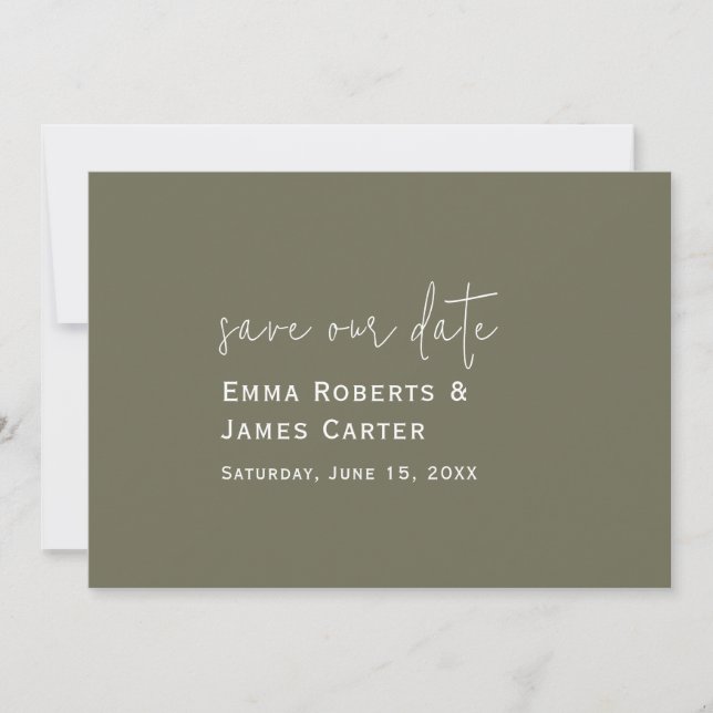 Olive Green Wedding Save the Date (Front)