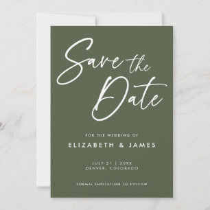 Olive Green Wedding Save The Date Invitation