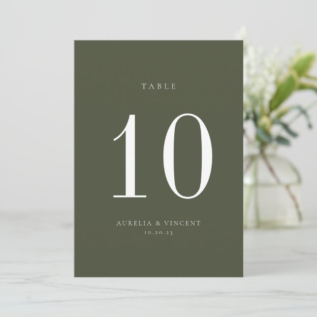 Olive Green Wedding Table Number Card (Standing Front)