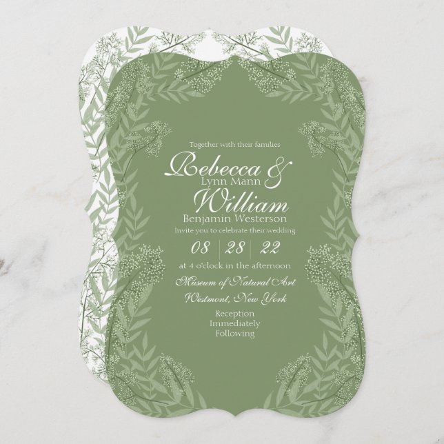 Olive Green Wedding Vintage Botanical Invitation (Front/Back)