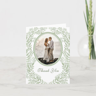 Olive Green Wedding Vintage Botanical Photo Thank You Card