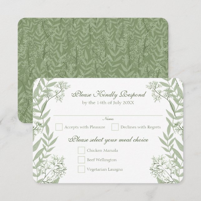 Olive Green Wedding Vintage Botanical RSVP Reply Invitation (Front/Back)