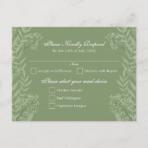 Olive Green Wedding Vintage Postcard RSVP