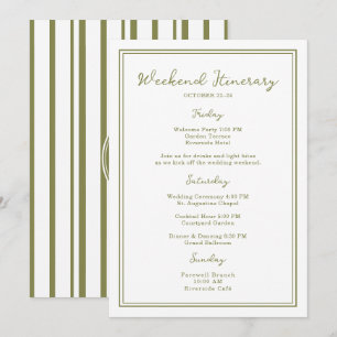 Olive Green Wedding Weekend Itinerary Card