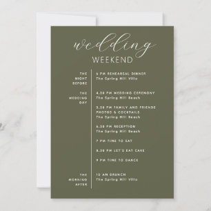 Olive Green Wedding Weekend Timeline & Welcome Invitation