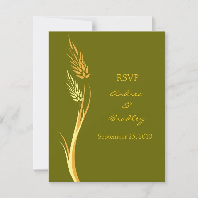 Olive Green Wheat Autumn Wedding RSVP Card (Front)