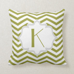 Olive green, white chevron zigzag pattern cushion