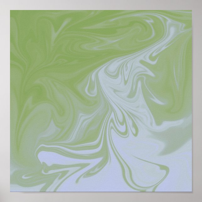 Olive Green, White Liquid Art Poster  (Front)