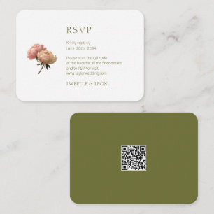 Olive Green & White Rose QR Code Wedding Enclosure Card