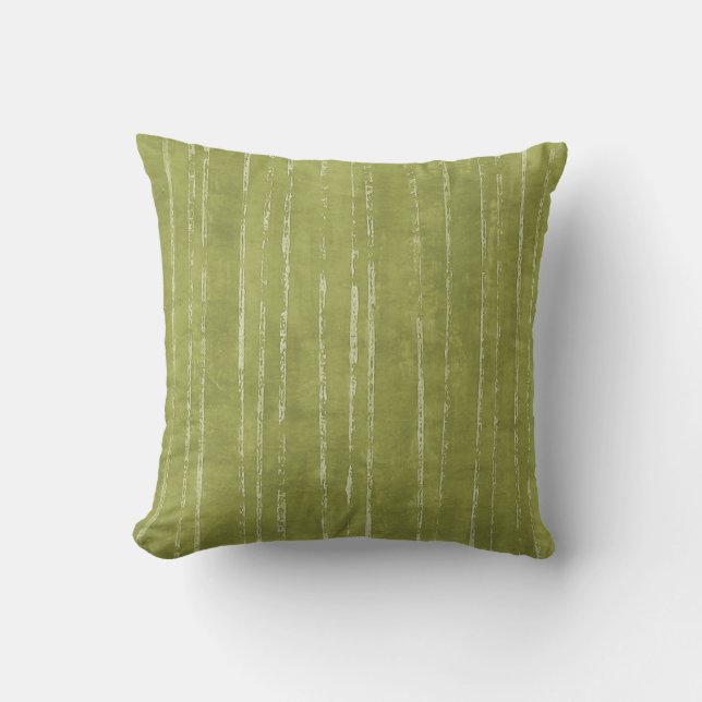 Olive green & white stripe pattern cushion (Front)