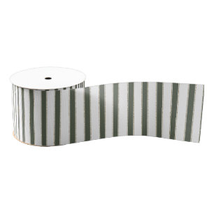 Olive Green White Stripes Christmas Grosgrain Ribbon