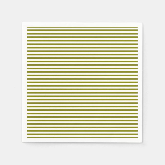 Olive green white stripes pattern party paper napkin (Front)