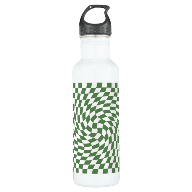Olive Green & White Warped Chequered Pattern    710 Ml Water Bottle (Front)