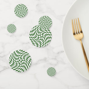 Olive Green & White Warped Chequered Pattern    Confetti
