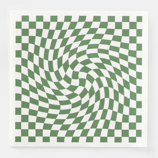 Olive Green & White Warped Chequered Pattern    Napkin (Front)