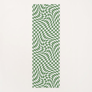 Olive Green & White Warped Chequered Pattern    Yoga Mat