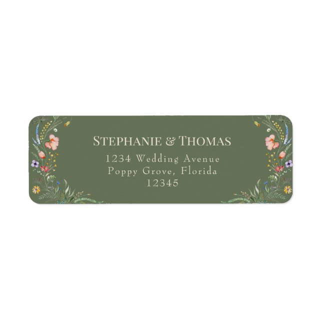 Olive Green Wildflower Meadow Wedding  Return Address Label (Front)