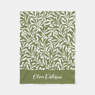 Olive Green Willow Bough Monogrammed Fleece Blanket
