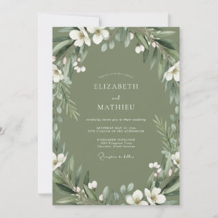 Olive Green Wispy Botanical Wedding Invitation
