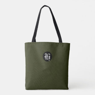 Olive Green with Black and Grey Monogram Tote Bag