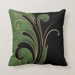 Olive Green with Black Florid Design Pattern Cushion