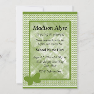 Olive Green with Butterfly Off To College Invite