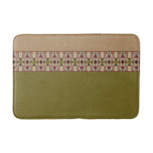 Olive Green With Decorative Pattern Bath Mat