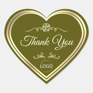 Olive Green with Gold Frame and Logo Thank You Heart Sticker