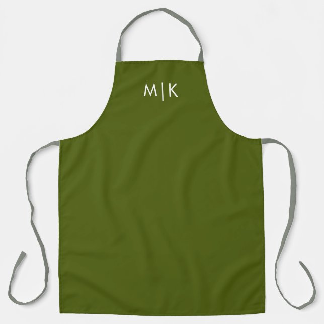 Olive Green with White Text | Modern Monogram Apron (Front)