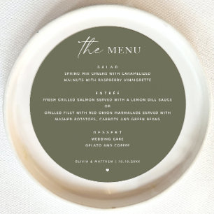 Olive green woodland circle minimalist wedding menu