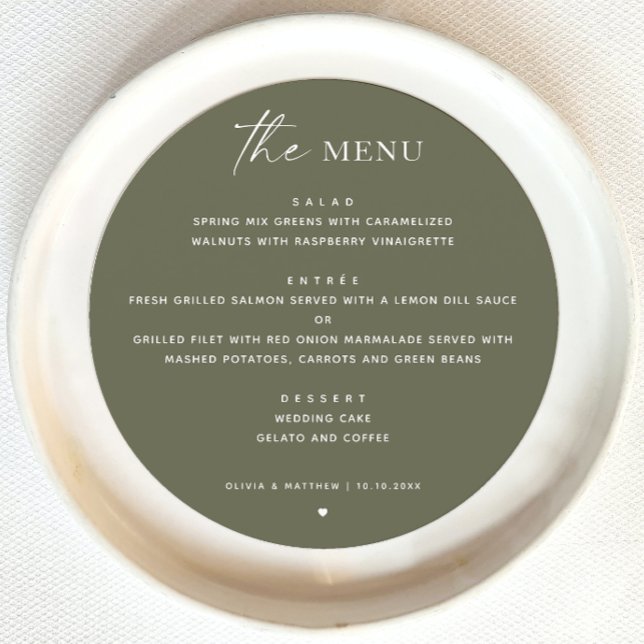 Olive Green Woodland Wedding | Minimalist Round Menu (Creator Uploaded)