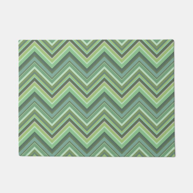 Olive green zigzag stripes doormat (Front)