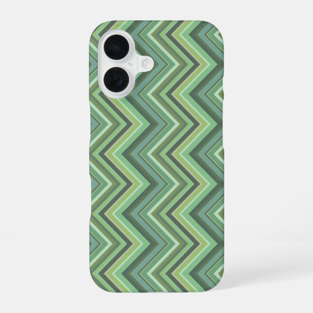 Olive green zigzag stripes iPhone 16 case (Back)