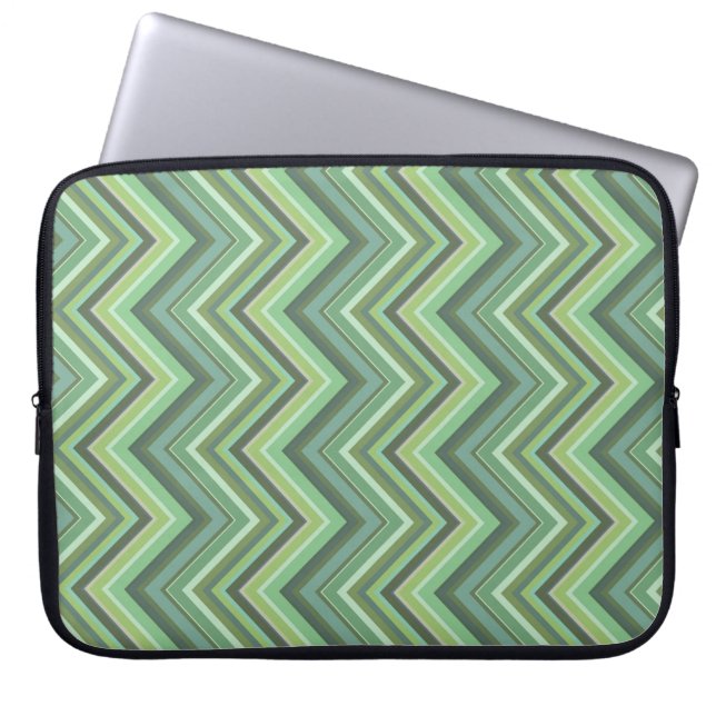 Olive green zigzag stripes laptop sleeve (Front)