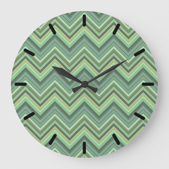 Olive green zigzag stripes large clock (Front)