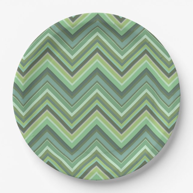 Olive green zigzag stripes paper plate (Front)